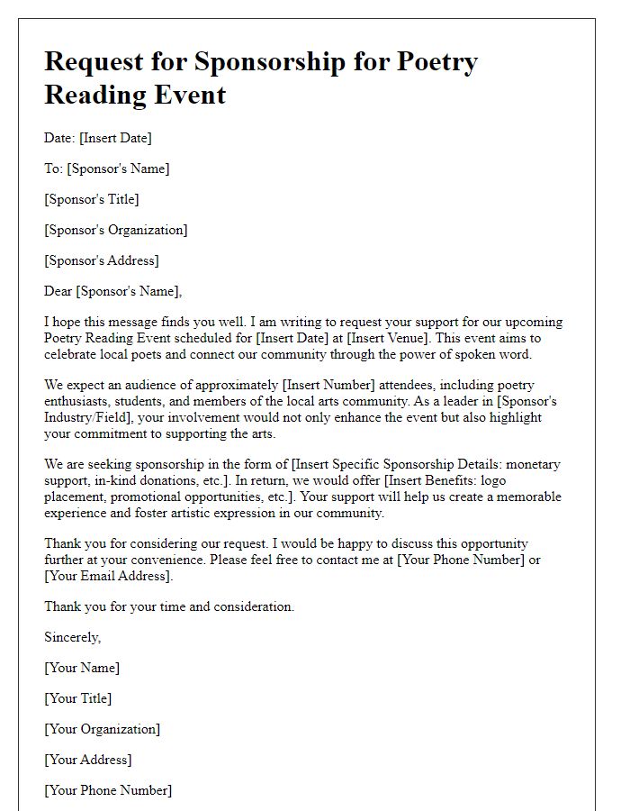 Letter template of request for poetry reading event sponsorship