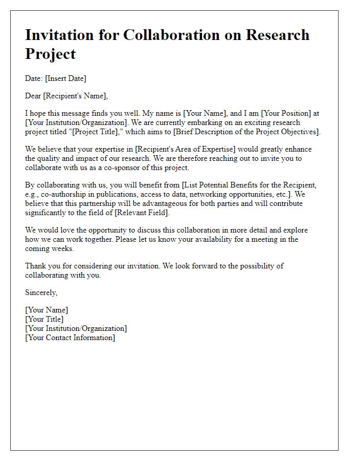 Letter template of collaboration invitation for research project sponsorship