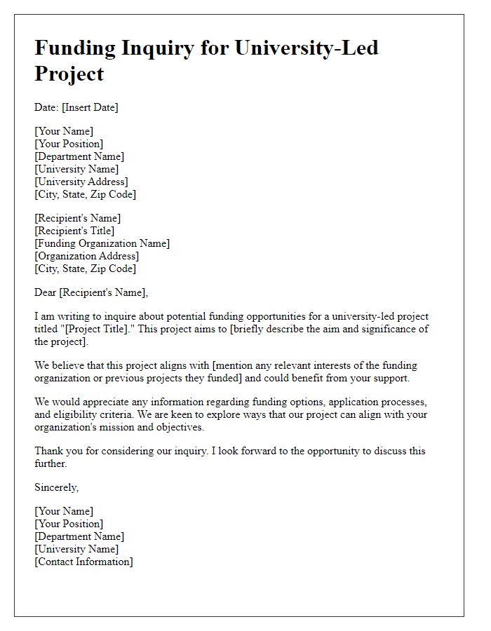 Letter template of funding inquiry for university-led project