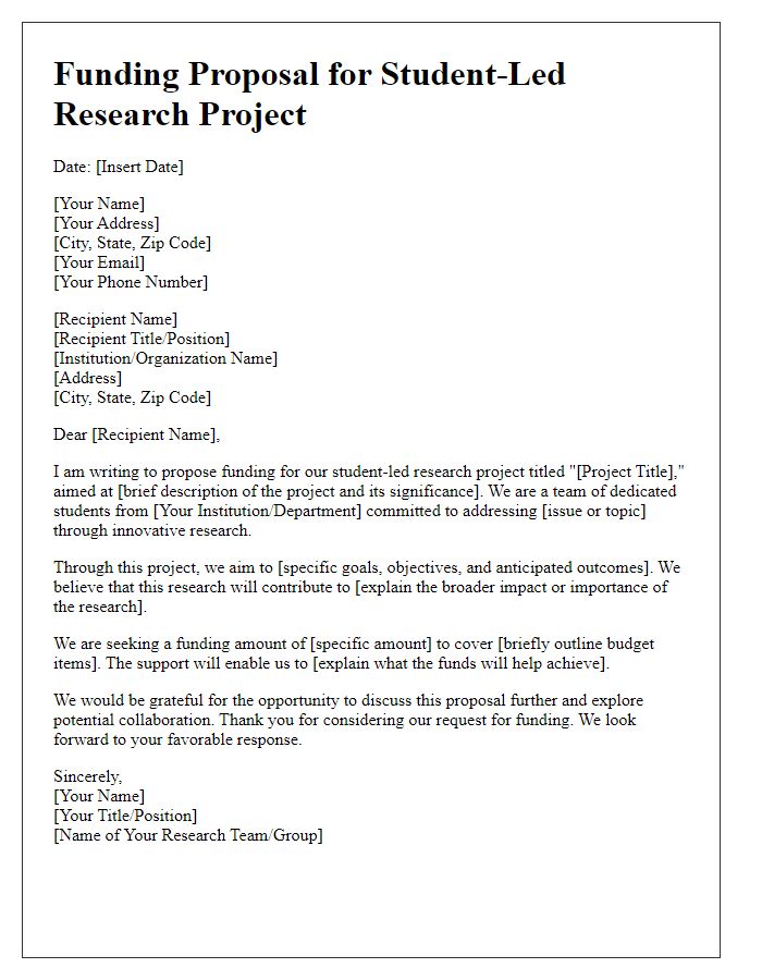 Letter template of funding proposal for student-led research project