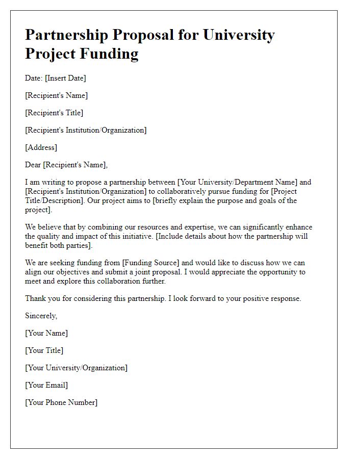 Letter template of partnership proposal for university project funding