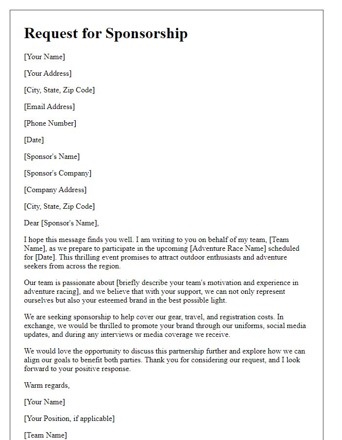 Letter template of request for adventure race sponsorship