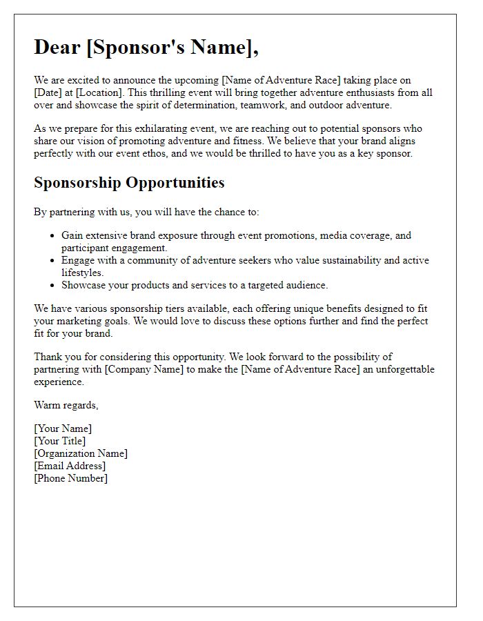 Letter template of sponsorship engagement for adventure race