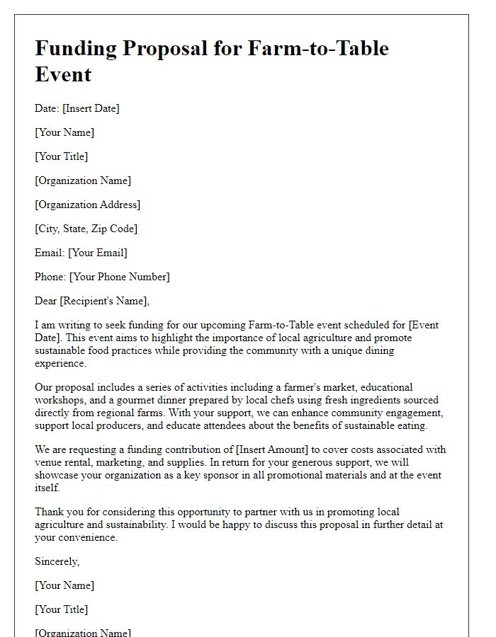 Letter template of funding proposal for a farm-to-table event.