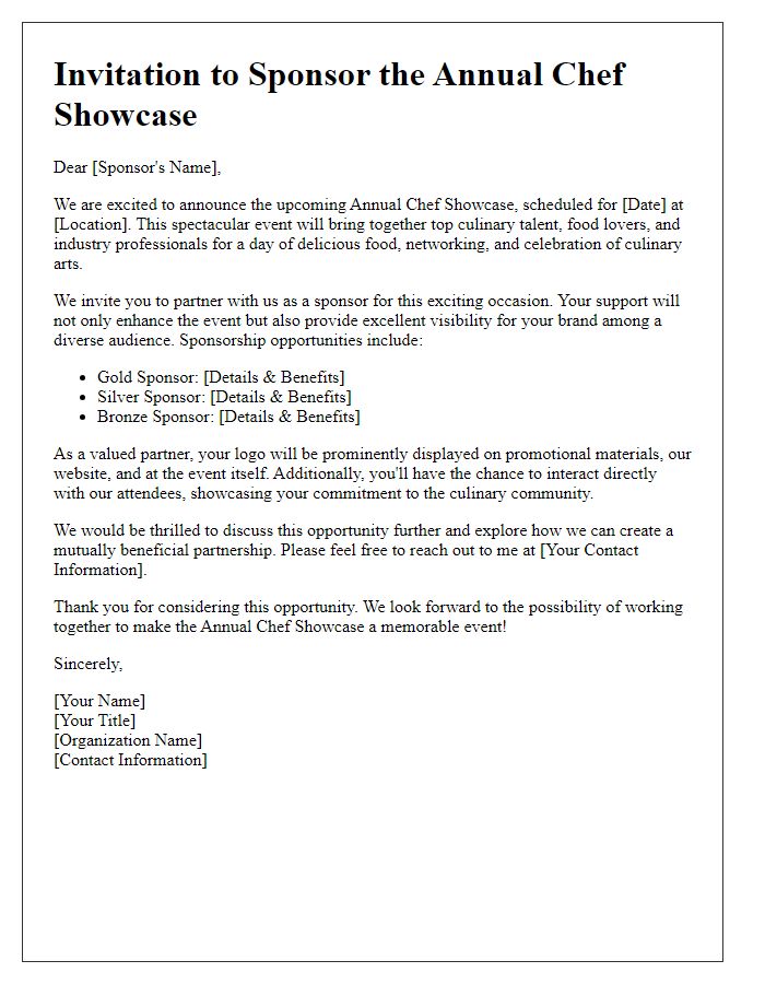 Letter template of sponsorship invitation for a chef showcase.