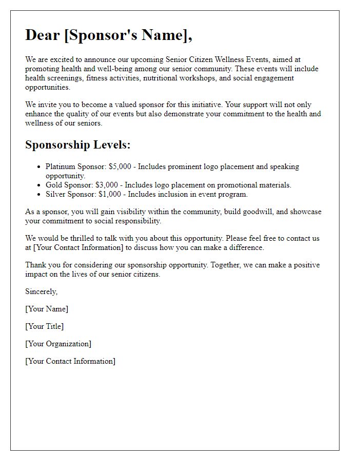 Letter template of sponsorship opportunity for senior citizen wellness events.