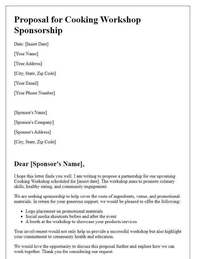 Letter template of proposal for cooking workshop sponsorship