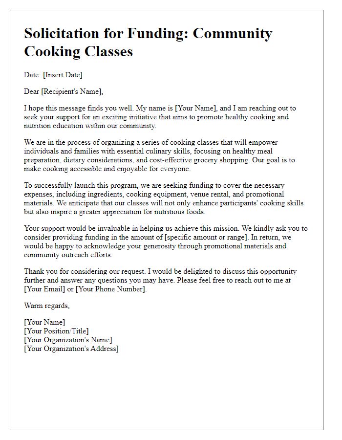 Letter template of solicitation for cooking class funding