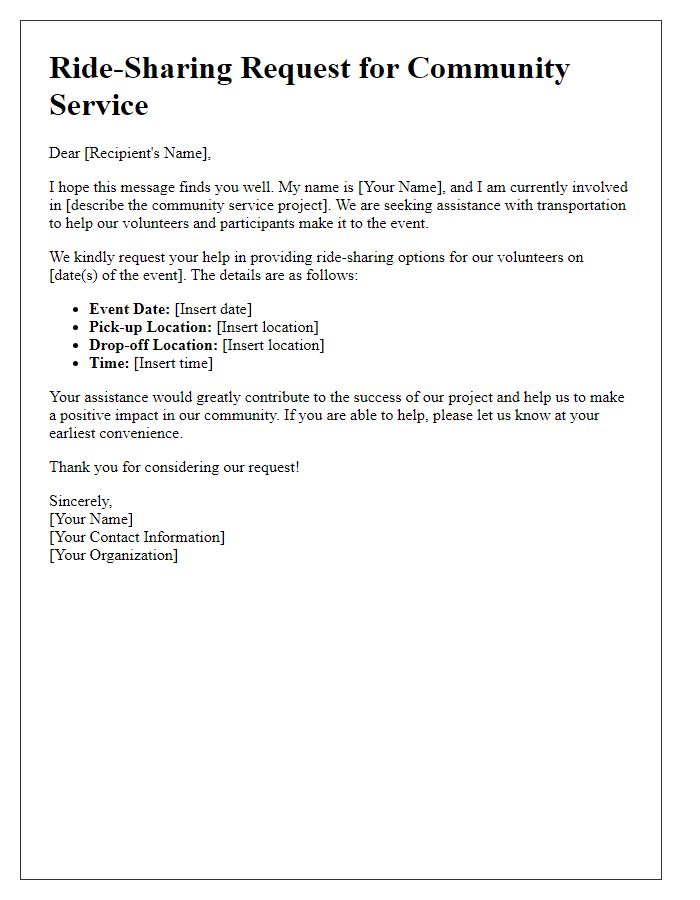 Letter template of ride-sharing request for community service