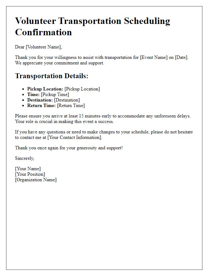 Letter template of volunteer transportation scheduling