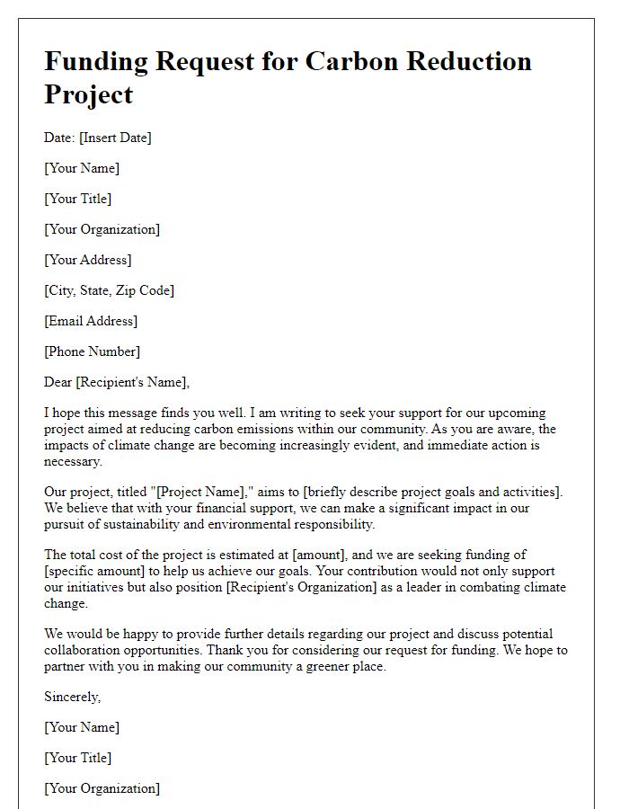 Letter template of carbon reduction project funding plea.