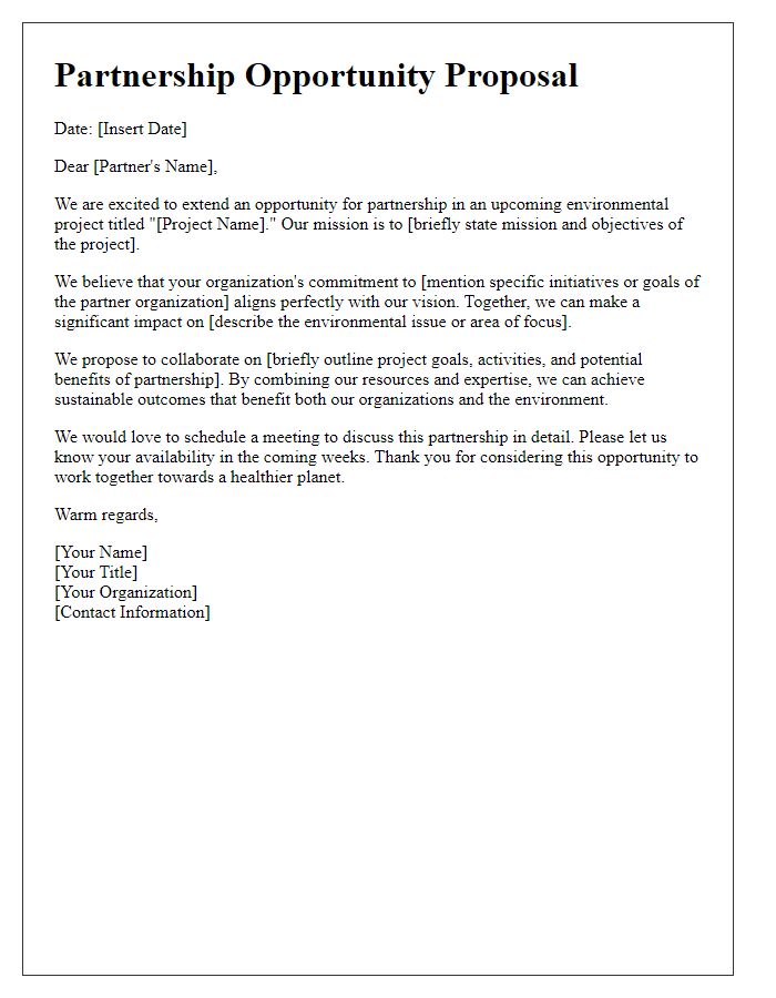 Letter template of environmental project partnership opportunity.