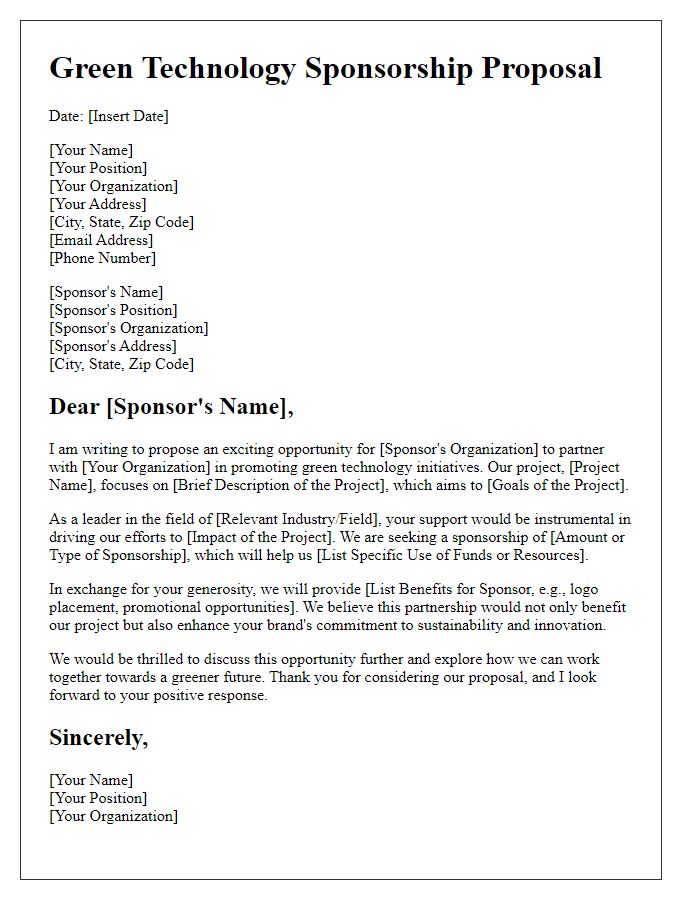 Letter template of green technology sponsorship proposal.