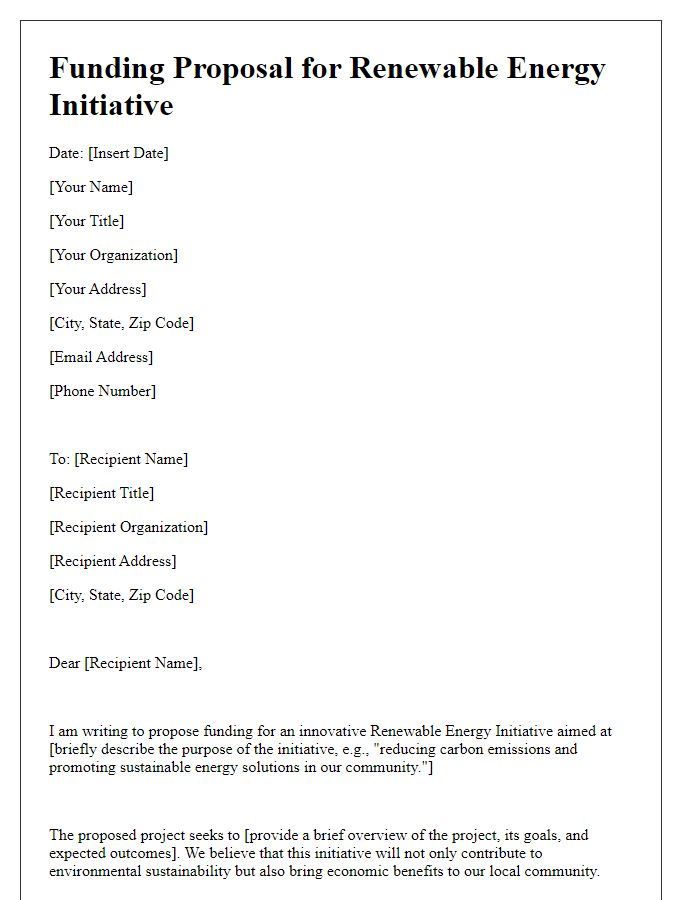 Letter template of renewable energy initiative funding proposal.