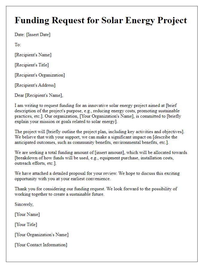 Letter template of solar energy project funding request.