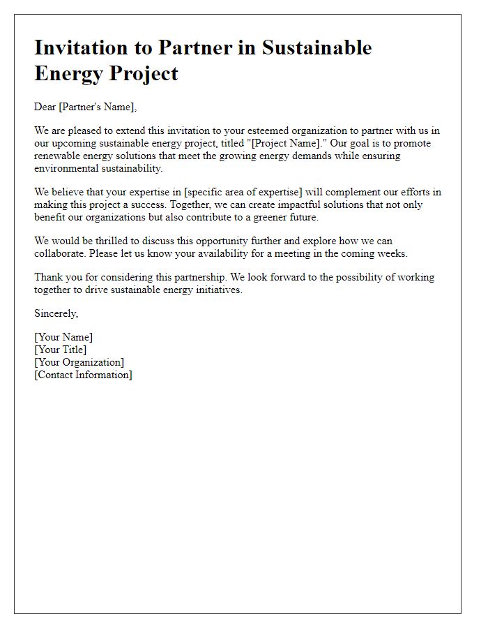 Letter template of sustainable energy project partnership invitation.