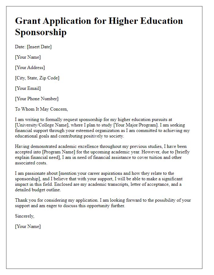 Letter template of grant application for higher education sponsorship