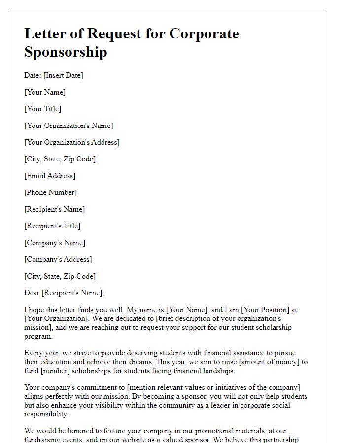 Letter template of request for corporate sponsorship for student scholarships