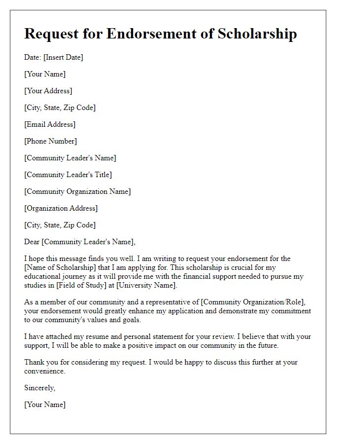 Letter template of scholarship endorsement request from community leaders