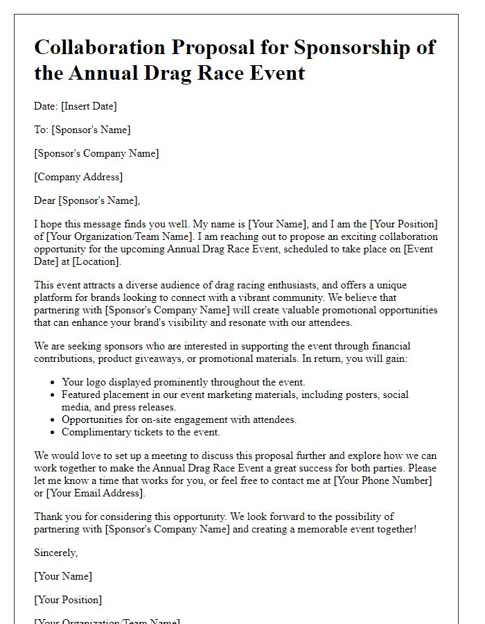 Letter template of collaboration proposal for drag race sponsorship