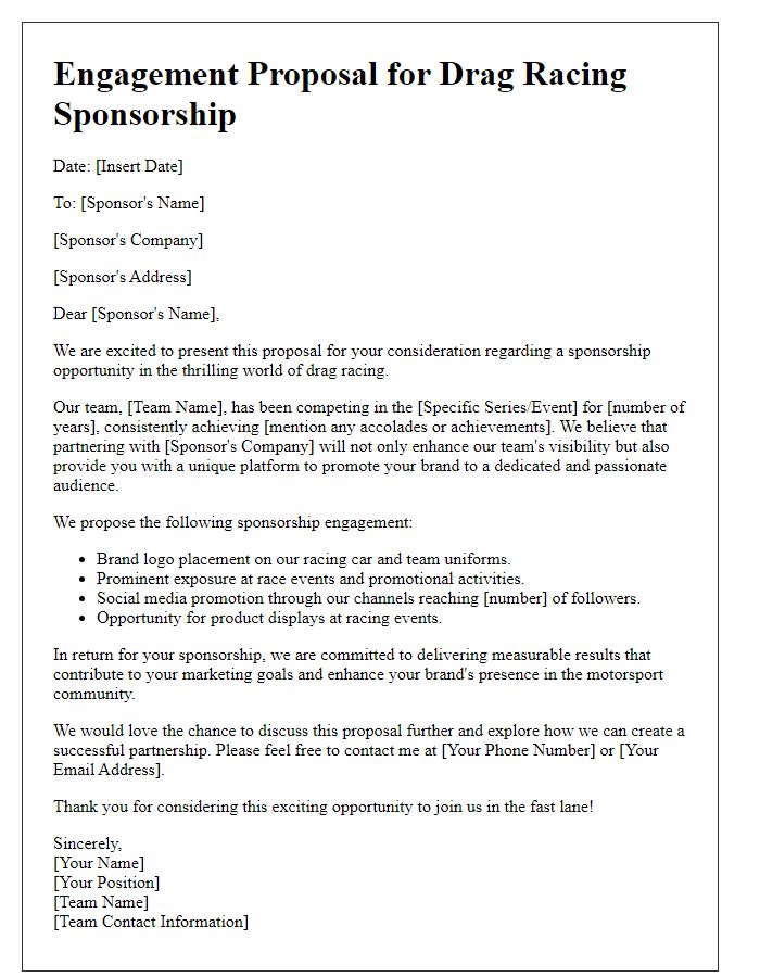 Letter template of engagement proposal for drag racing sponsorship