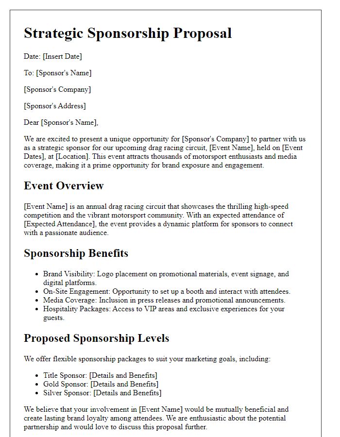 Letter template of strategic sponsorship proposal for drag racing circuit