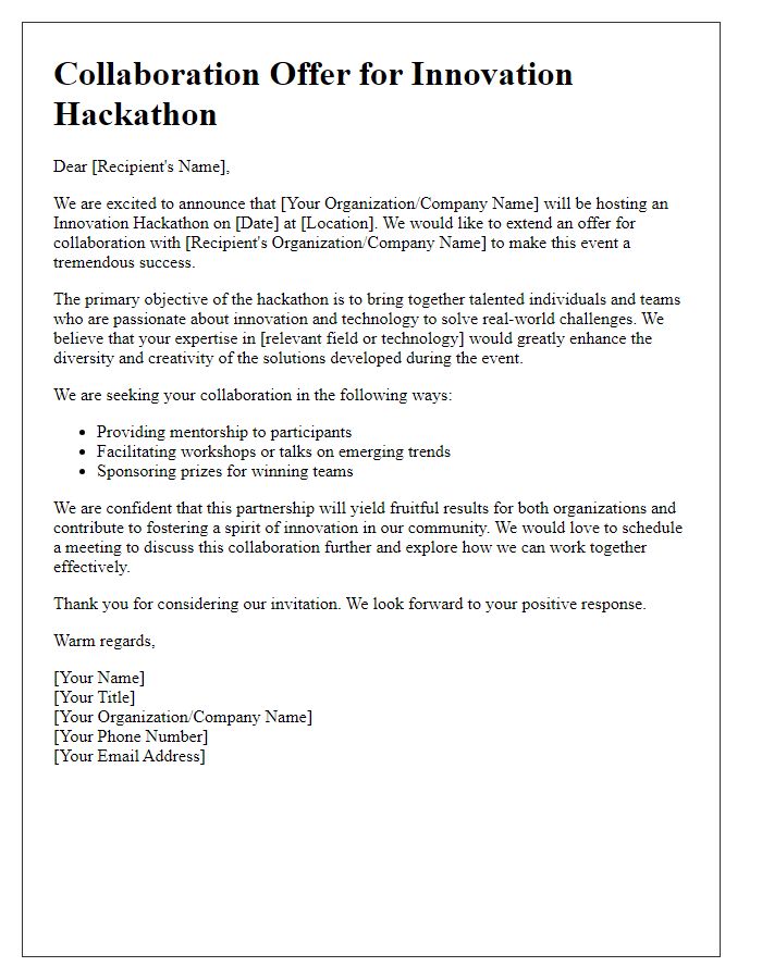 Letter template of collaboration offer for innovation hackathon