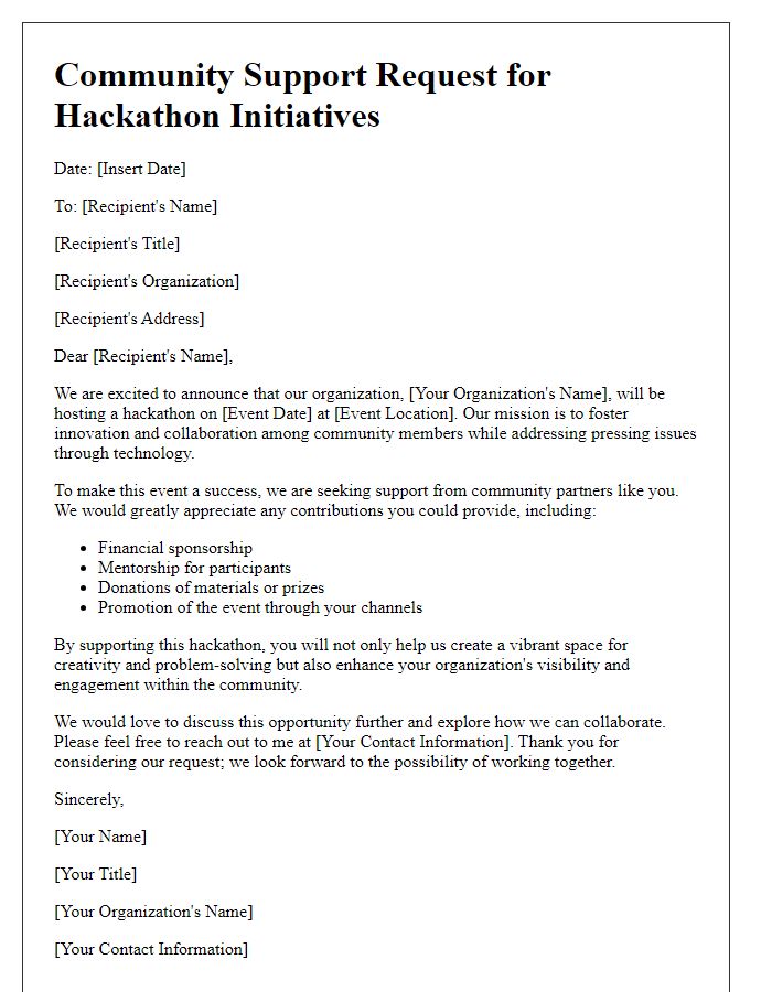 Letter template of community support request for hackathon initiatives