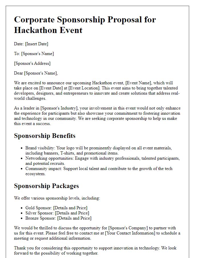 Letter template of corporate sponsorship proposal for hackathon event