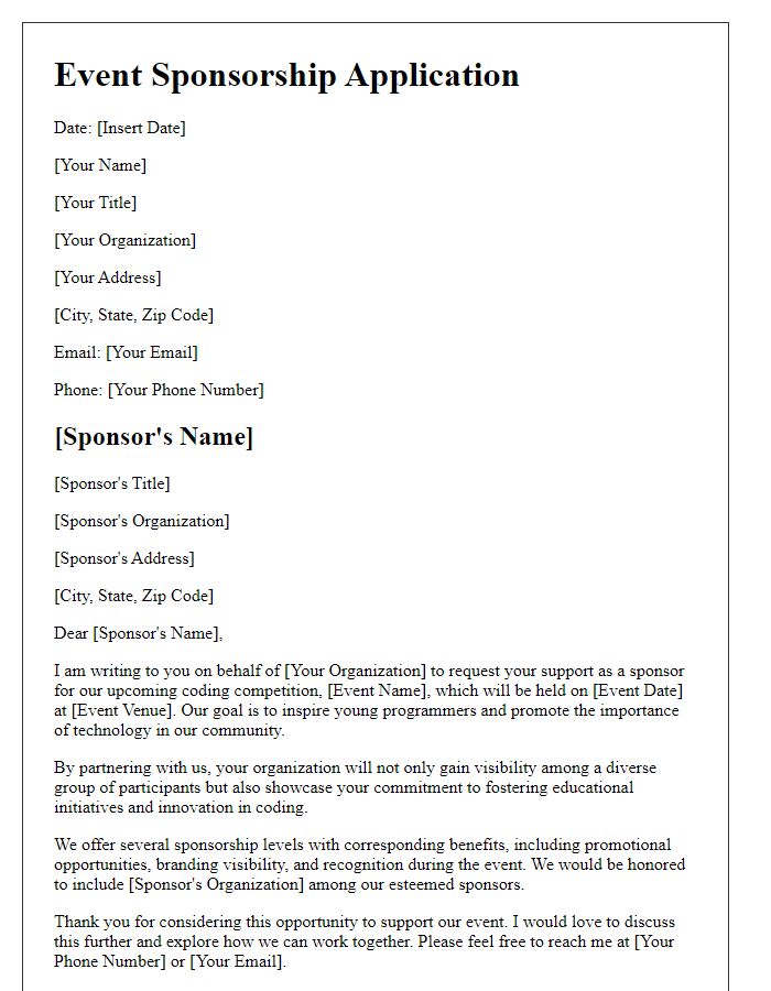 Letter template of event sponsorship application for coding competition
