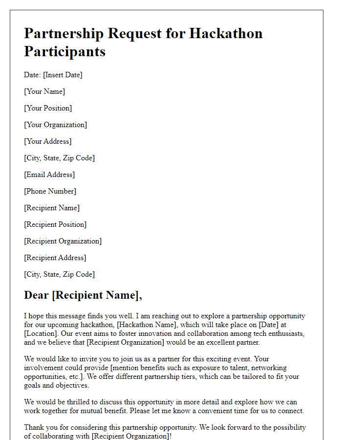 Letter template of partnership request for hackathon participants