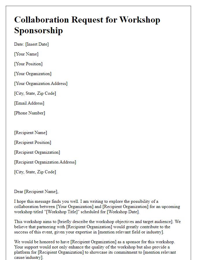 Letter template of collaboration request for workshop sponsorship.