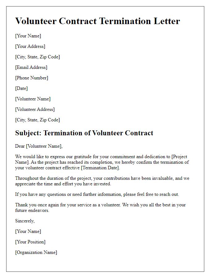 Letter template of volunteer contract termination for project completion