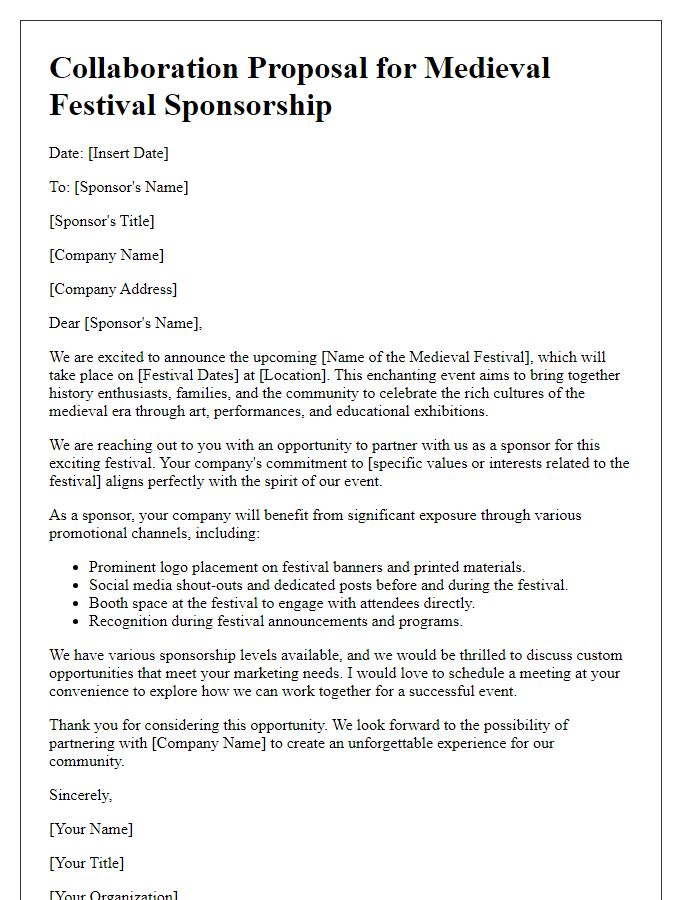 Letter template of collaboration for medieval festival sponsorship