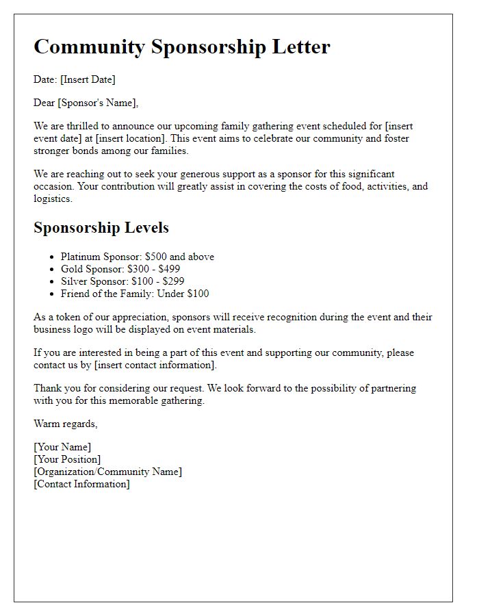 Letter template of community sponsorship for family gathering