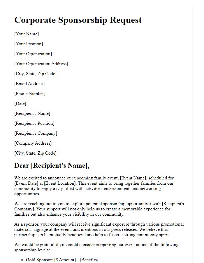 Letter template of corporate sponsorship request for family event