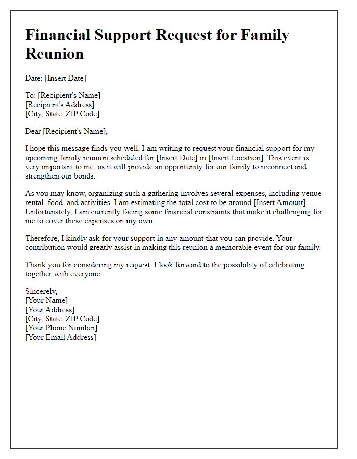 Letter template of financial support request for family reunion