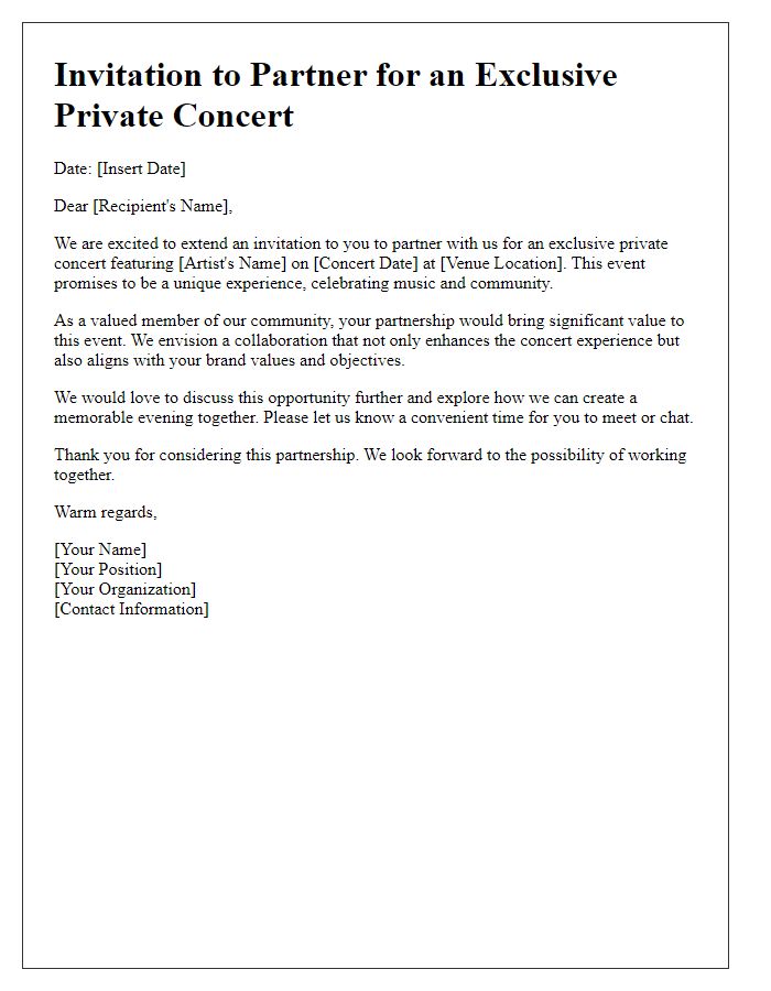 Letter template of Partnership Invitation for Private Concert