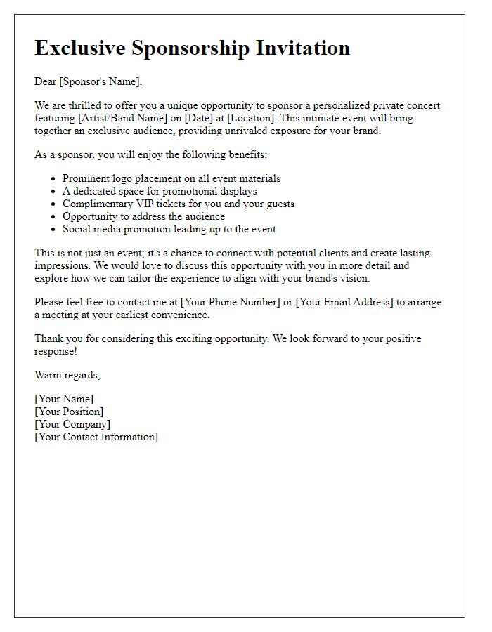 Letter template of Personalized Private Concert Sponsorship Offer