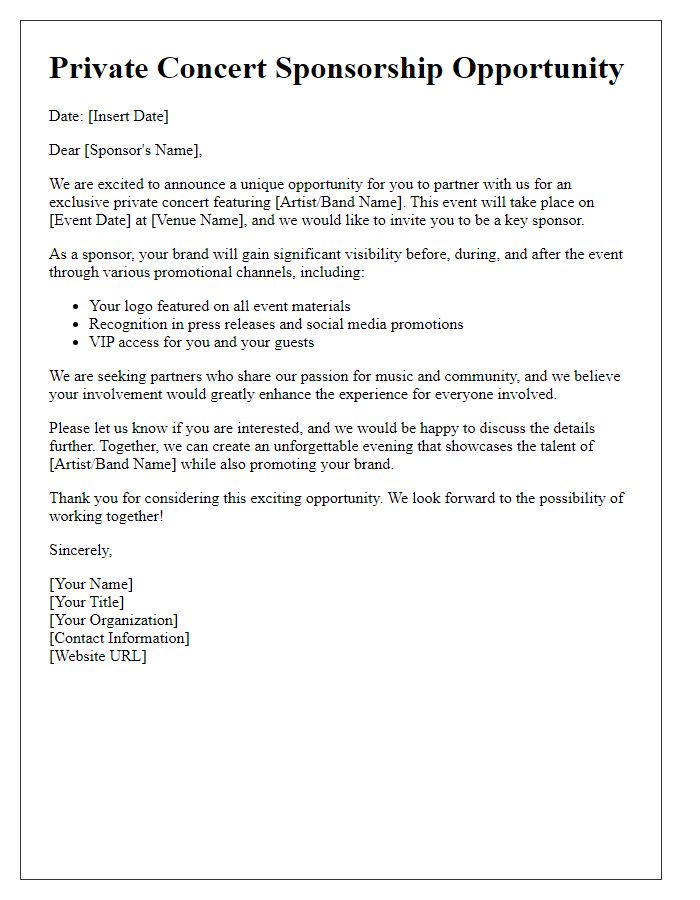 Letter template of Private Concert Sponsorship Opportunity