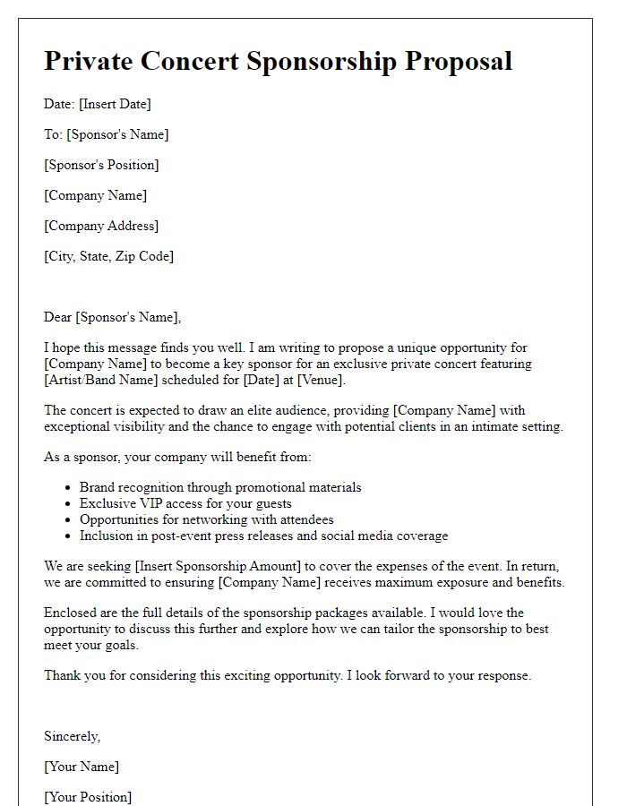 Letter template of Private Concert Sponsorship Proposal