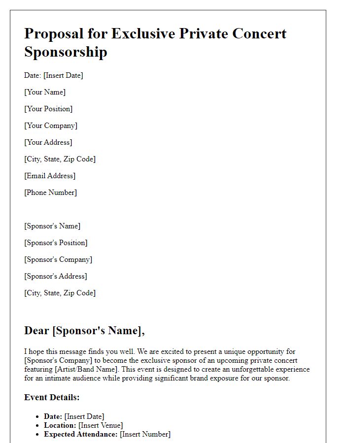 Letter template of Proposal for Exclusive Private Concert Sponsorship