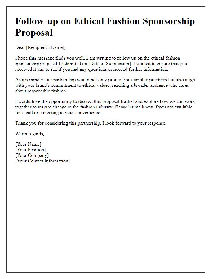 Letter template of follow-up on ethical fashion sponsorship proposal