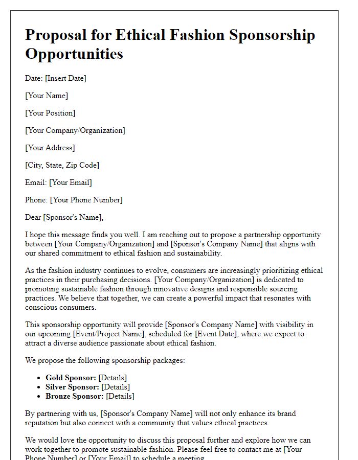 Letter template of proposal for ethical fashion sponsorship opportunities