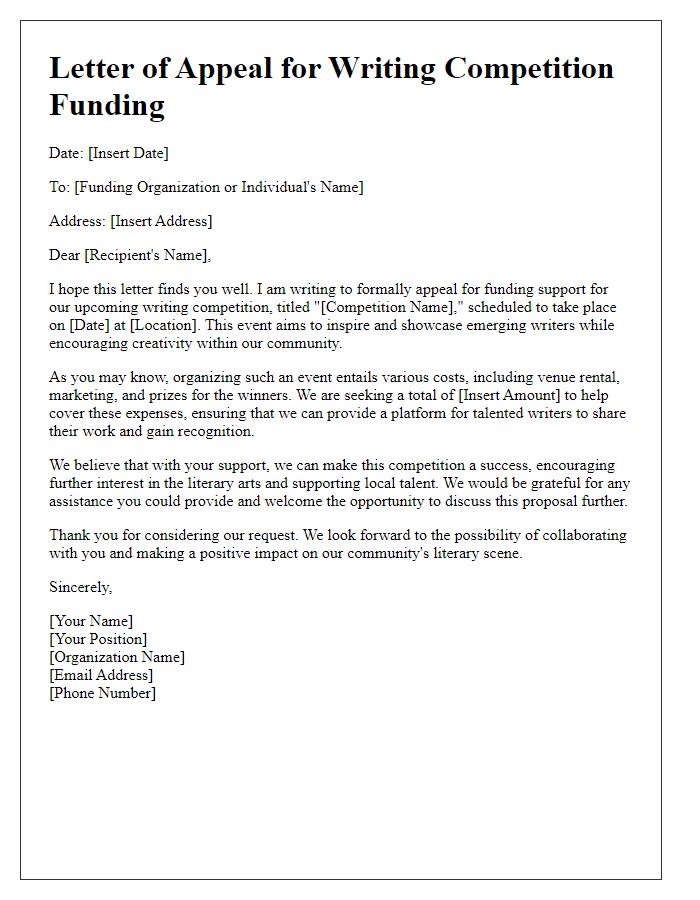 Letter template of appeal for writing competition funding