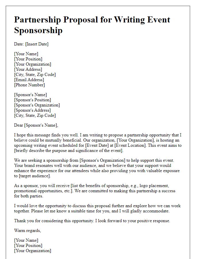 Letter template of partnership proposal for writing event sponsorship