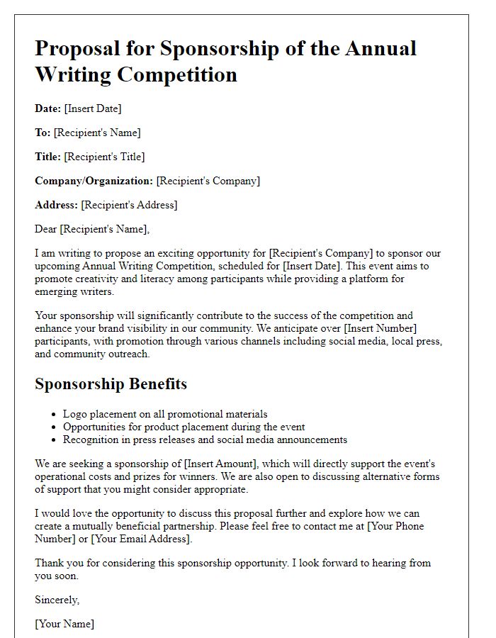 Letter template of proposal for writing competition sponsorship