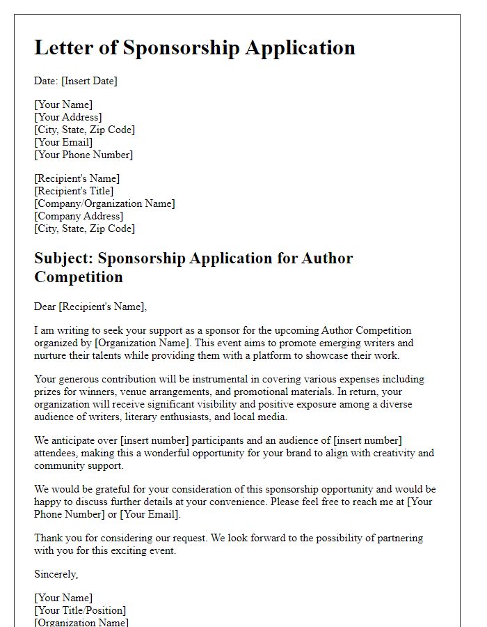 Letter template of sponsorship application for author competition