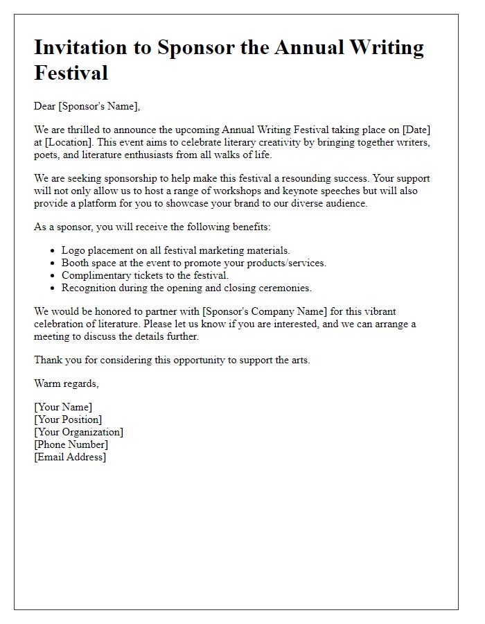 Letter template of sponsorship invitation for writing festival