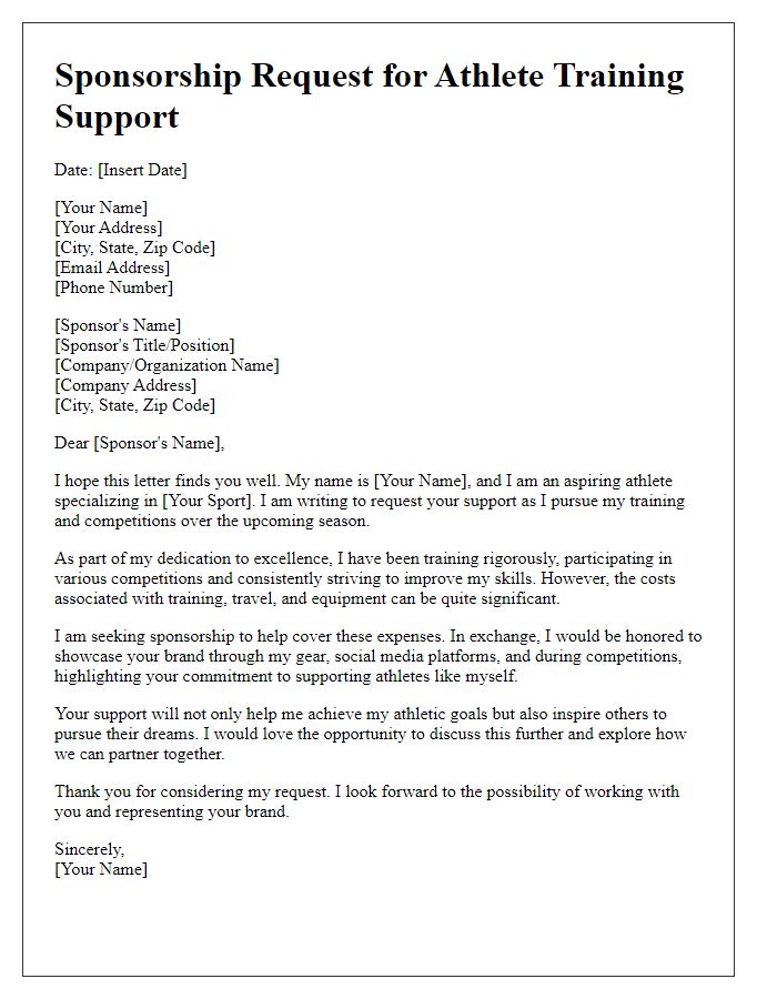 Letter template of sponsorship request for athlete training support